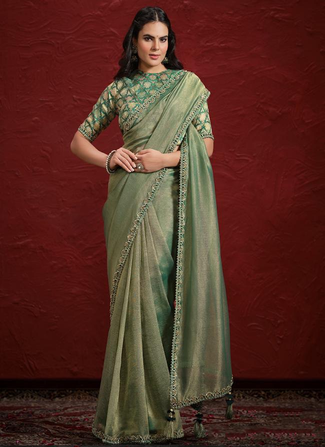 Banarasi Silk Green Wedding Wear Hand Work Saree ( Stitched Blouse )